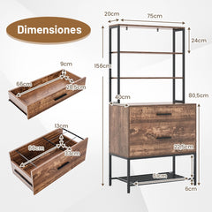 Archivador Vertical Soporte para Impresora con Estantes Cajón Compatible con Tamaño Carta A4 Legal para Oficina Marrón