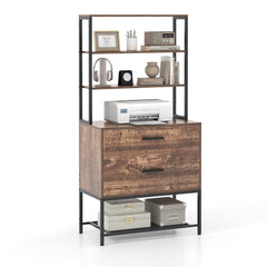 Archivador Vertical Soporte para Impresora con Estantes Cajón Compatible con Tamaño Carta A4 Legal para Oficina Marrón