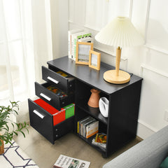 Archivador Móvil de 3 Cajones y Estantes Armario de Archivo Lateral con Ruedas Soporte de Impresora para Oficina Casa 81 x 41 x 66 cm Negro