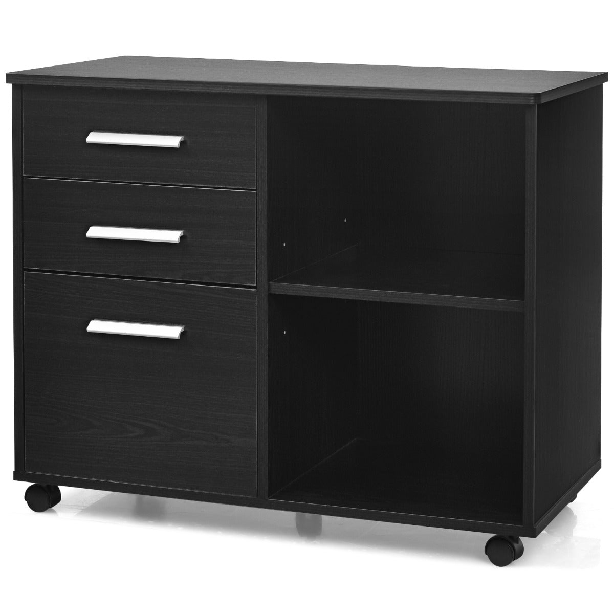 Archivador Móvil de 3 Cajones y Estantes Armario de Archivo Lateral con Ruedas Soporte de Impresora para Oficina Casa 81 x 41 x 66 cm Negro
