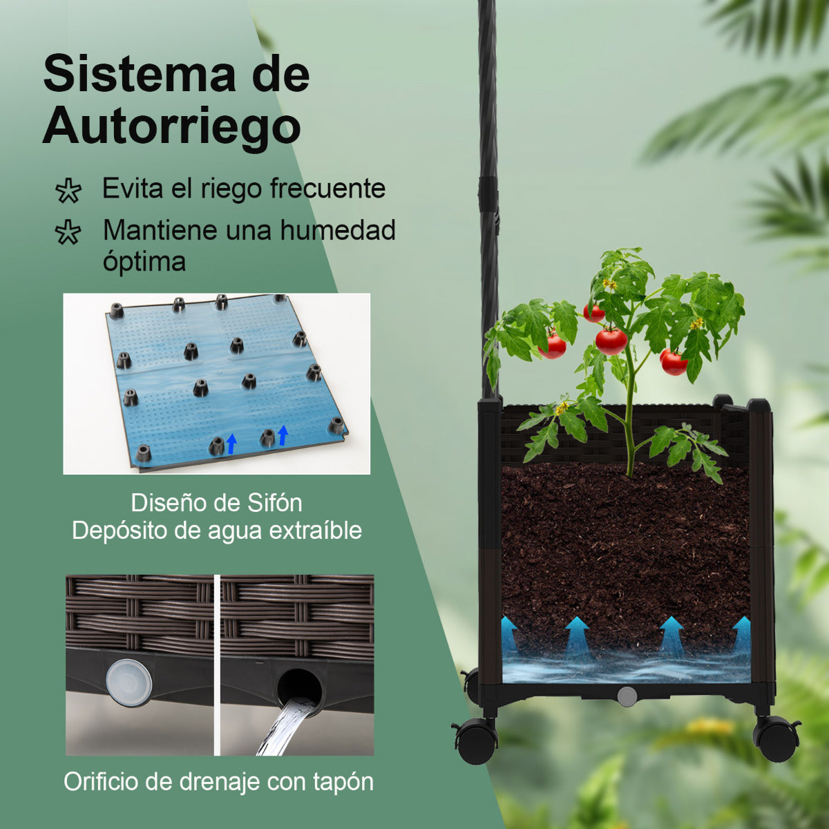 Arco de Jardín de 288 cm con 2 Cajas de Plantas Pérgola Exterior para Plantas Trepadoras con Sistema de Autoriego Agujeros de Drenaje