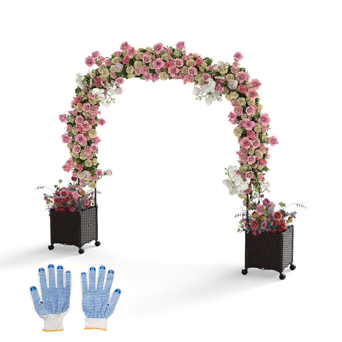 Arco de Jardín de 288 cm con 2 Cajas de Plantas Pérgola Exterior para Plantas Trepadoras con Sistema de Autoriego Agujeros de Drenaje