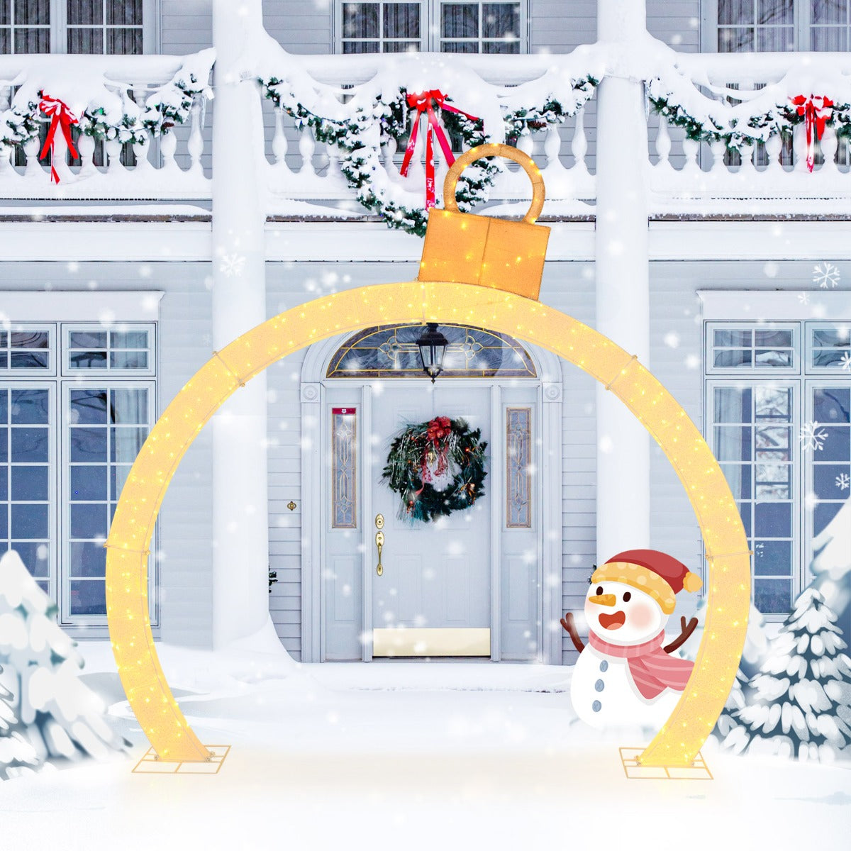 Arco Navideño Iluminado de 314 cm Arco Decoración Festiva con Adorno Dorado 300 Luces LED Blancas Cálidas Exhibición para Jardín o Césped