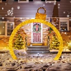 Arco Navideño Iluminado de 314 cm Arco Decoración Festiva con Adorno Dorado 300 Luces LED Blancas Cálidas Exhibición para Jardín o Césped