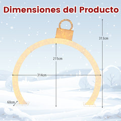 Arco Navideño Iluminado de 314 cm Arco Decoración Festiva con Adorno Dorado 300 Luces LED Blancas Cálidas Exhibición para Jardín o Césped