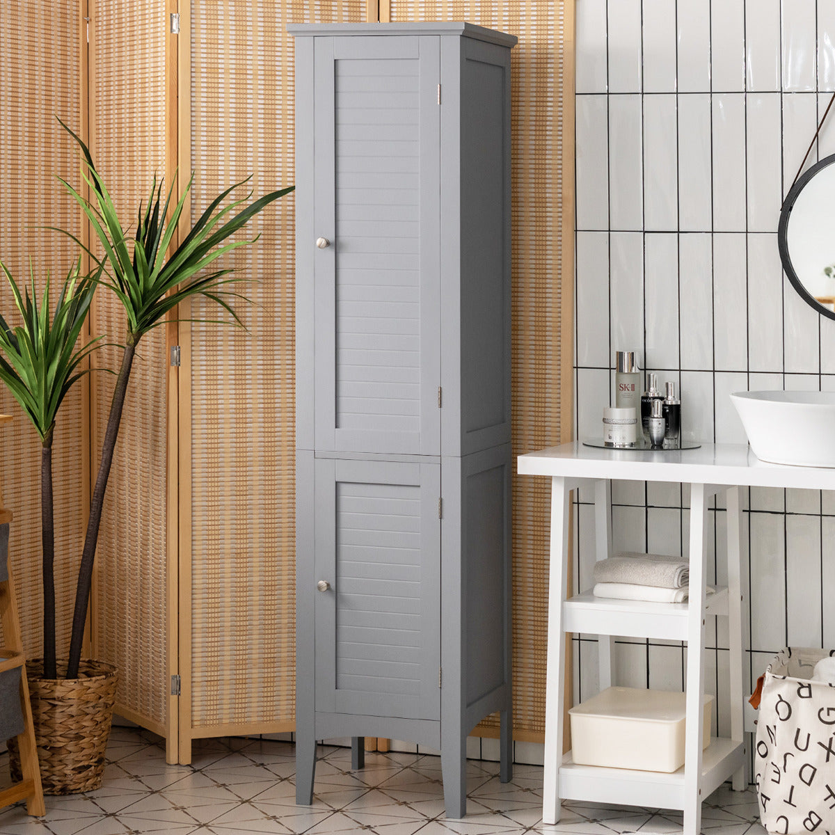 Armario Alto de Baño con 5 Niveles de Almacenamiento Gabinete Independiente Organizador Estrecho para Cocina 37 x 37 x 160 cm Gris