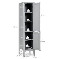 Armario Alto de Baño con 5 Niveles de Almacenamiento Gabinete Independiente Organizador Estrecho para Cocina 37 x 37 x 160 cm Gris