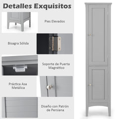 Armario Alto de Baño con 5 Niveles de Almacenamiento Gabinete Independiente Organizador Estrecho para Cocina 37 x 37 x 160 cm Gris