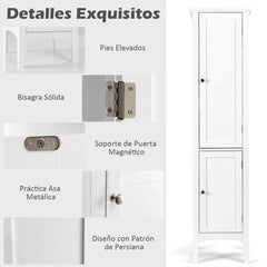 Armario Alto de Baño con 5 Niveles de Almacenamiento Gabinete Independiente Organizador Estrecho para Cocina 37 x 37 x 160 cm Blanco