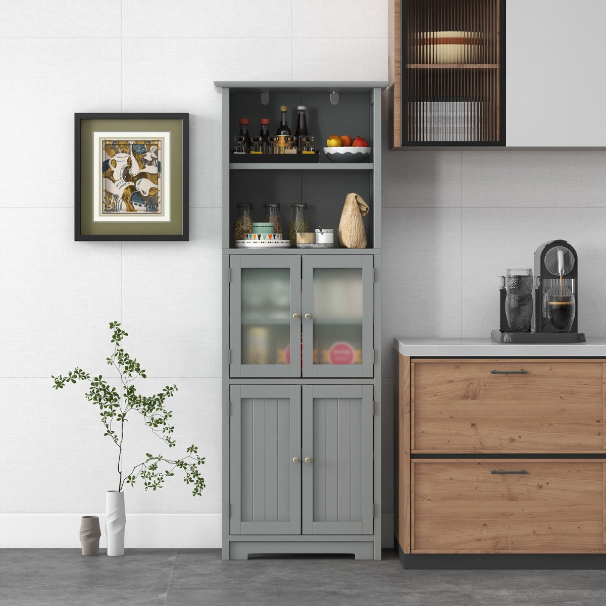 Armario Alto de Baño con 2 Puertas Cajón Estantes Ajustables Armario Independiente para Sala Dormitorio Cocina 60 x 30 x 163 cm Gris