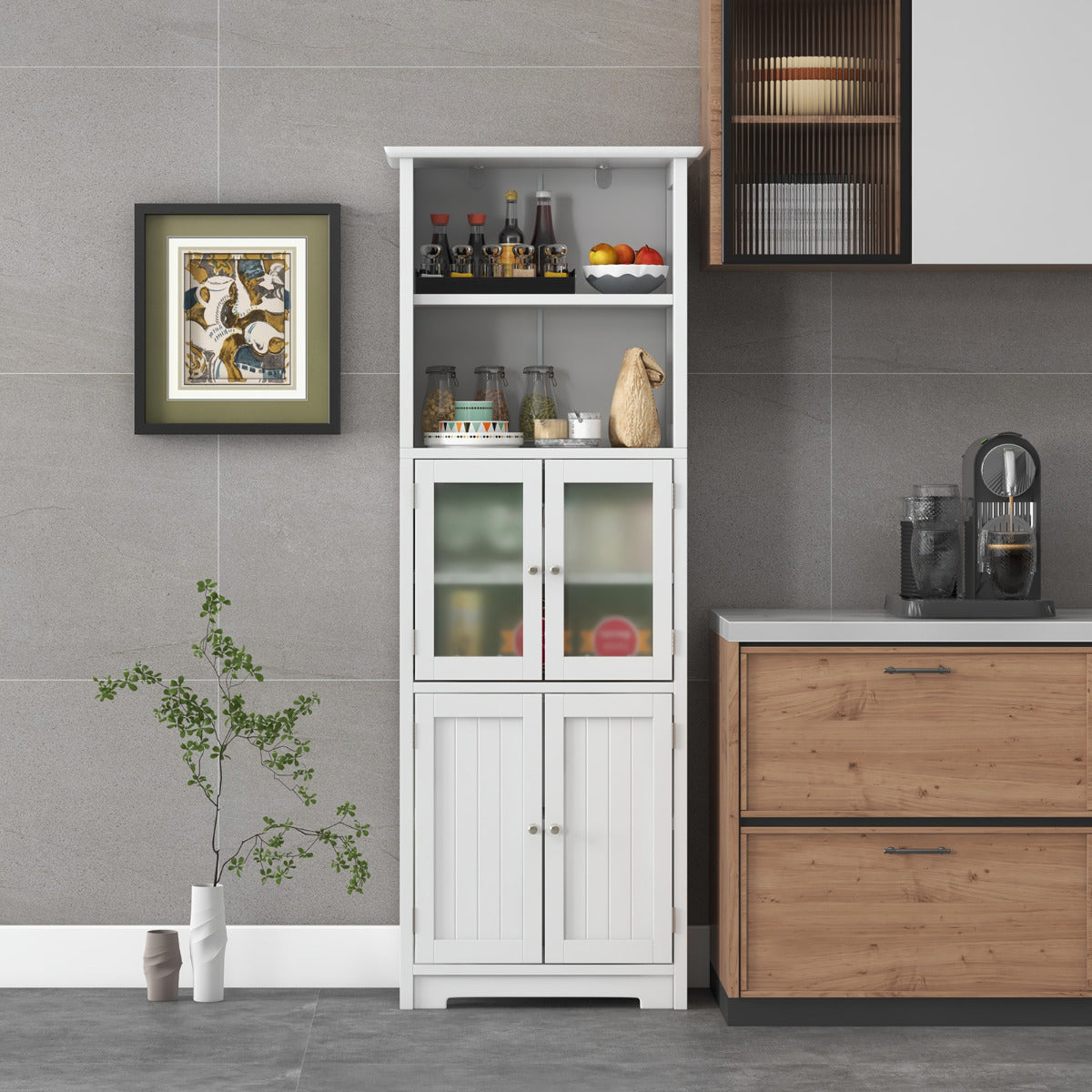 Armario Alto de Baño con 2 Puertas Cajón Estantes Ajustables Armario Independiente para Sala Dormitorio Cocina 60 x 30 x 163 cm Blanco