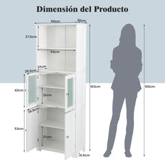 Armario Alto de Baño con 2 Puertas Cajón Estantes Ajustables Armario Independiente para Sala Dormitorio Cocina 60 x 30 x 163 cm Blanco