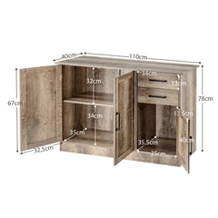 Aparador Cocina Armario Buffet con 2 Cajones 3 Puertas 1 Estante Ajustable Aparador para Comedor Salón Entrada 110 x 40 x 78 cm Gris