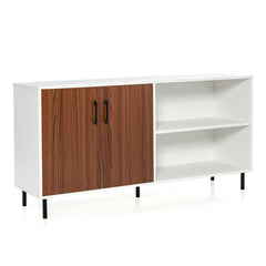 Armario Buffet Moderno con Puertas y Compartimentos Abiertos Patas de Metal Armario Aparador para Cocina Comedor 148 x 40 x 75 cm Nogal