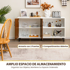 Armario Buffet Moderno con Puertas y Compartimentos Abiertos Patas de Metal Armario Aparador para Cocina Comedor 148 x 40 x 75 cm Nogal