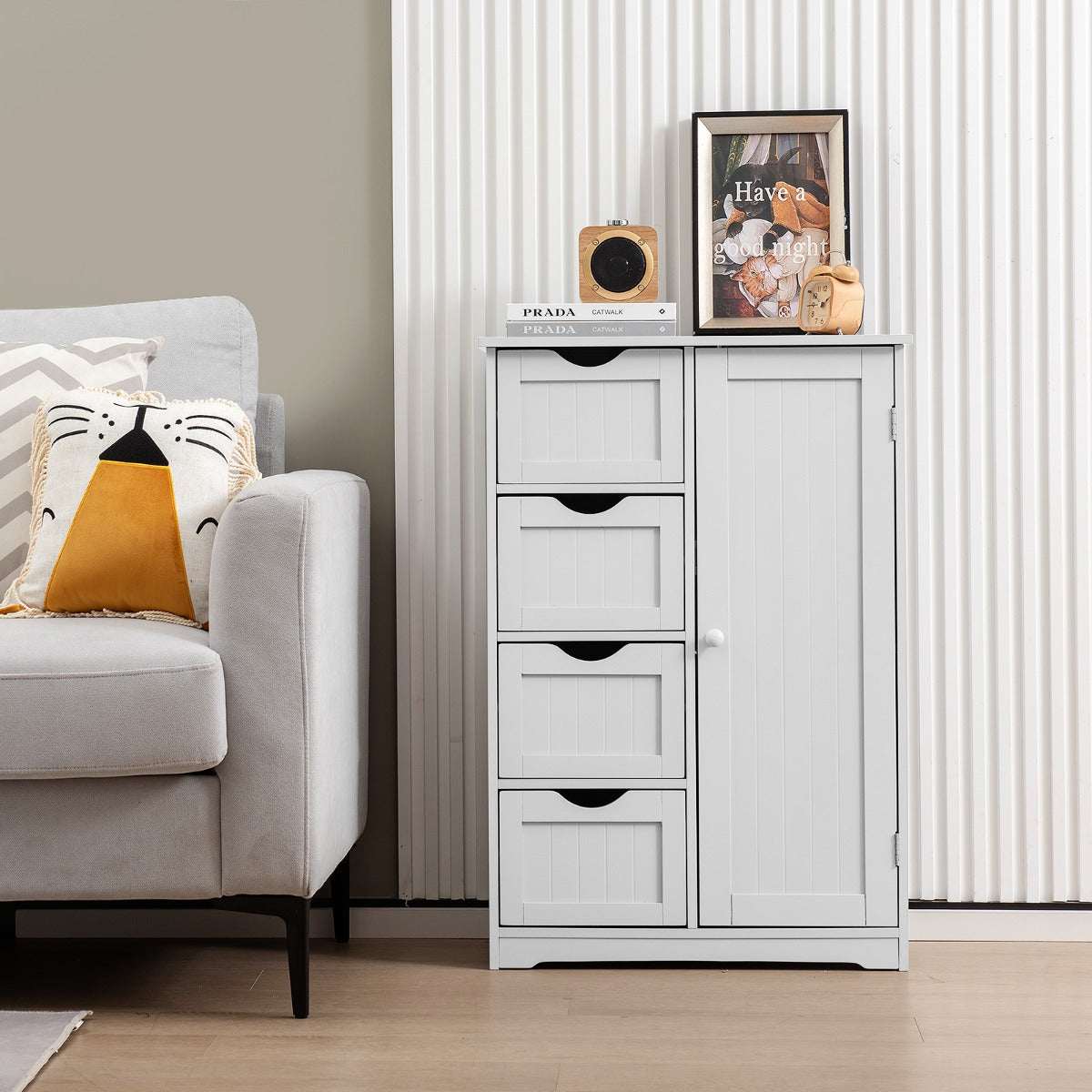 Armario con 4 Cajones y Estante Ajustable Mueble de Almacenamiento Independiente 56 x 30 x 82 cm-Blanco