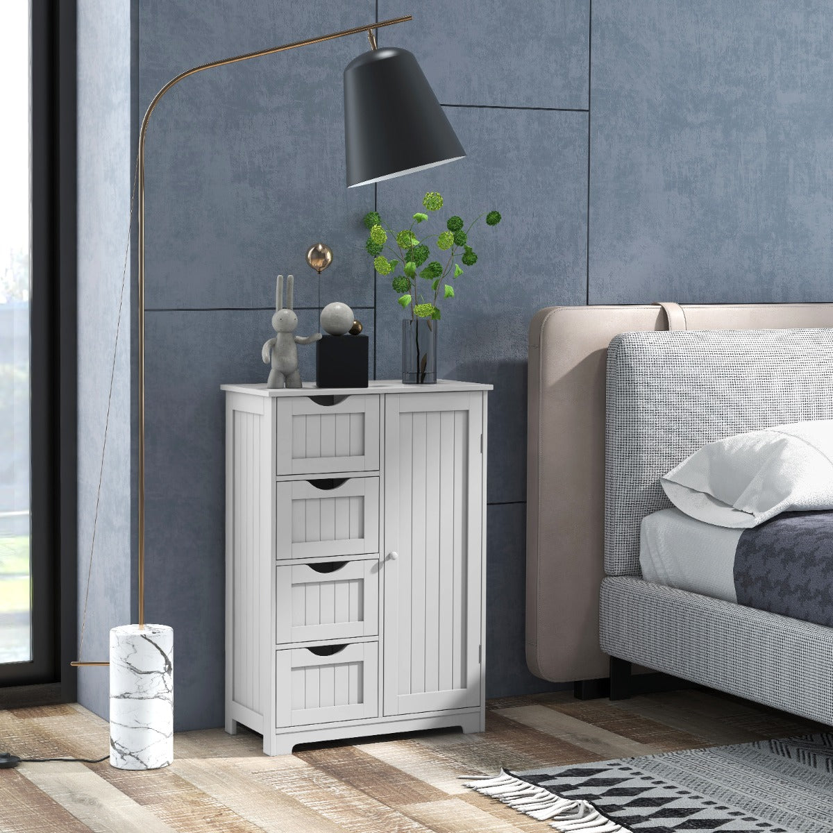 Armario con 4 Cajones y Estante Ajustable Mueble de Almacenamiento Independiente 56 x 30 x 82 cm-Blanco
