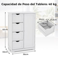 Armario con 4 Cajones y Estante Ajustable Mueble de Almacenamiento Independiente 56 x 30 x 82 cm-Blanco