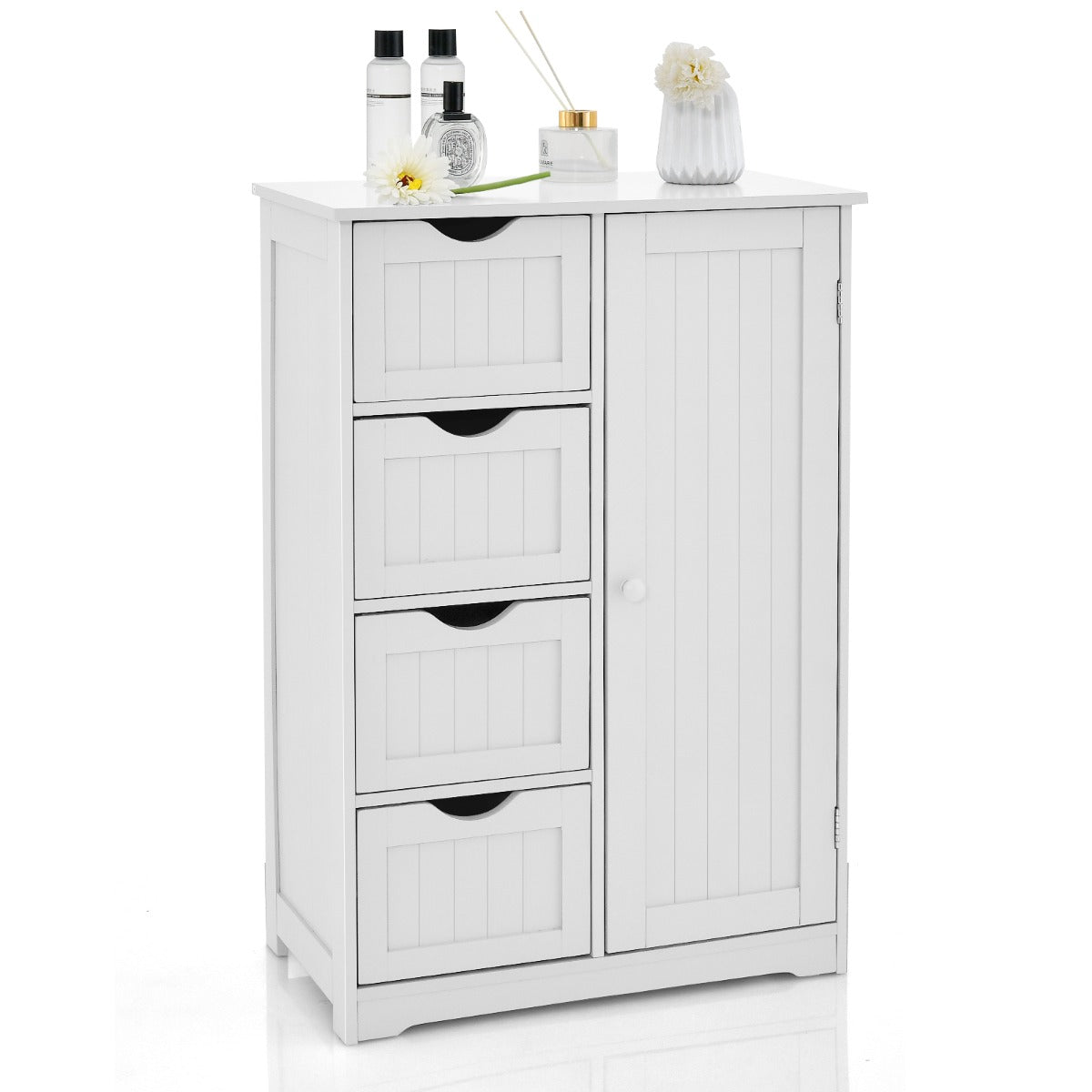 Armario con 4 Cajones y Estante Ajustable Mueble de Almacenamiento Independiente 56 x 30 x 82 cm-Blanco