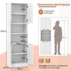 Armario de Despensa para Cocina Armario Independiente de 190 cm Alto con Puertas y Estantes Aparador para Comedor Salón Baño Blanco