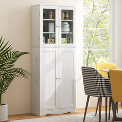 Armario de Almacenamiento para Despensa de Cocina con Puertas de Cristal Estantes Adicionales para Puertas Independiente para Comedor Blanco