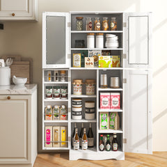 Armario de Almacenamiento para Despensa de Cocina con Puertas de Cristal Estantes Adicionales para Puertas Independiente para Comedor Blanco