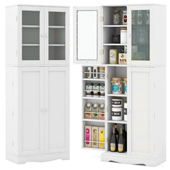 Armario de Almacenamiento para Despensa de Cocina con Puertas de Cristal Estantes Adicionales para Puertas Independiente para Comedor Blanco