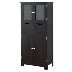 Armario de Almacenamiento de Piso con 4 Puertas Gabinete de Baño Independiente 2 Cajones Estantes para Cocina Sala 60 x 30 x 128 cm Negro