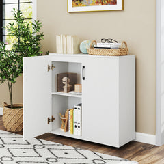 Armario de Almacenamiento de 2 Puertas Moderno con Estante Ajustable de 5 Posiciones Armario Independiente para Cocina Estudio Blanco