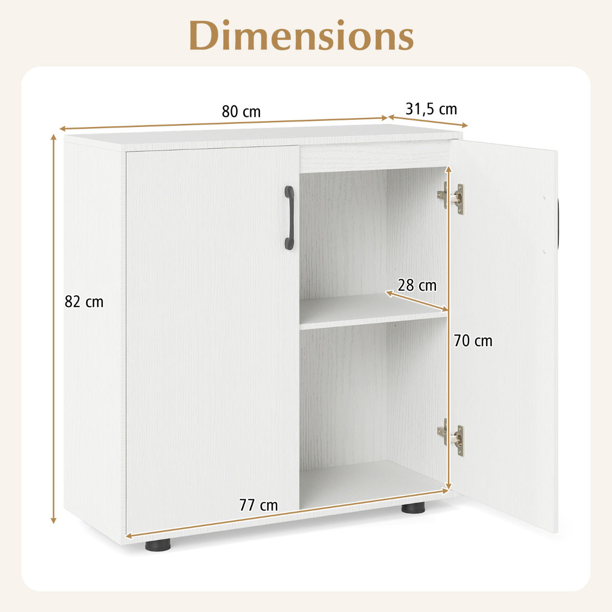Armario de Almacenamiento de 2 Puertas Moderno con Estante Ajustable de 5 Posiciones Armario Independiente para Cocina Estudio Blanco