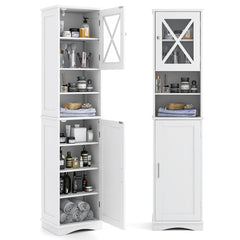 Armario de Baño Alto 170,5 CM Armario Independiente con 5 Estantes Ajustables Puertas Antivuelco Armario de Esquina Compacto Blanco