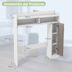 Armario de Almacenamiento sobre Inodoro Organizador de Baño Independiente con Estantes Ajustables y Puerta 88 cm x 18 cm x 100 cm Blanco