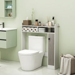 Armario de Almacenamiento sobre Inodoro Organizador de Baño Independiente con Estantes Ajustables y Puerta 88 cm x 18 cm x 100 cm Blanco
