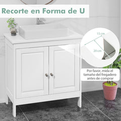 Armario Bajo el Lavabo Gabinete de Baño Independiente con 2 Puertas Estante Ajustable en 3 Posiciones y Recorte en Forma de U Blanco
