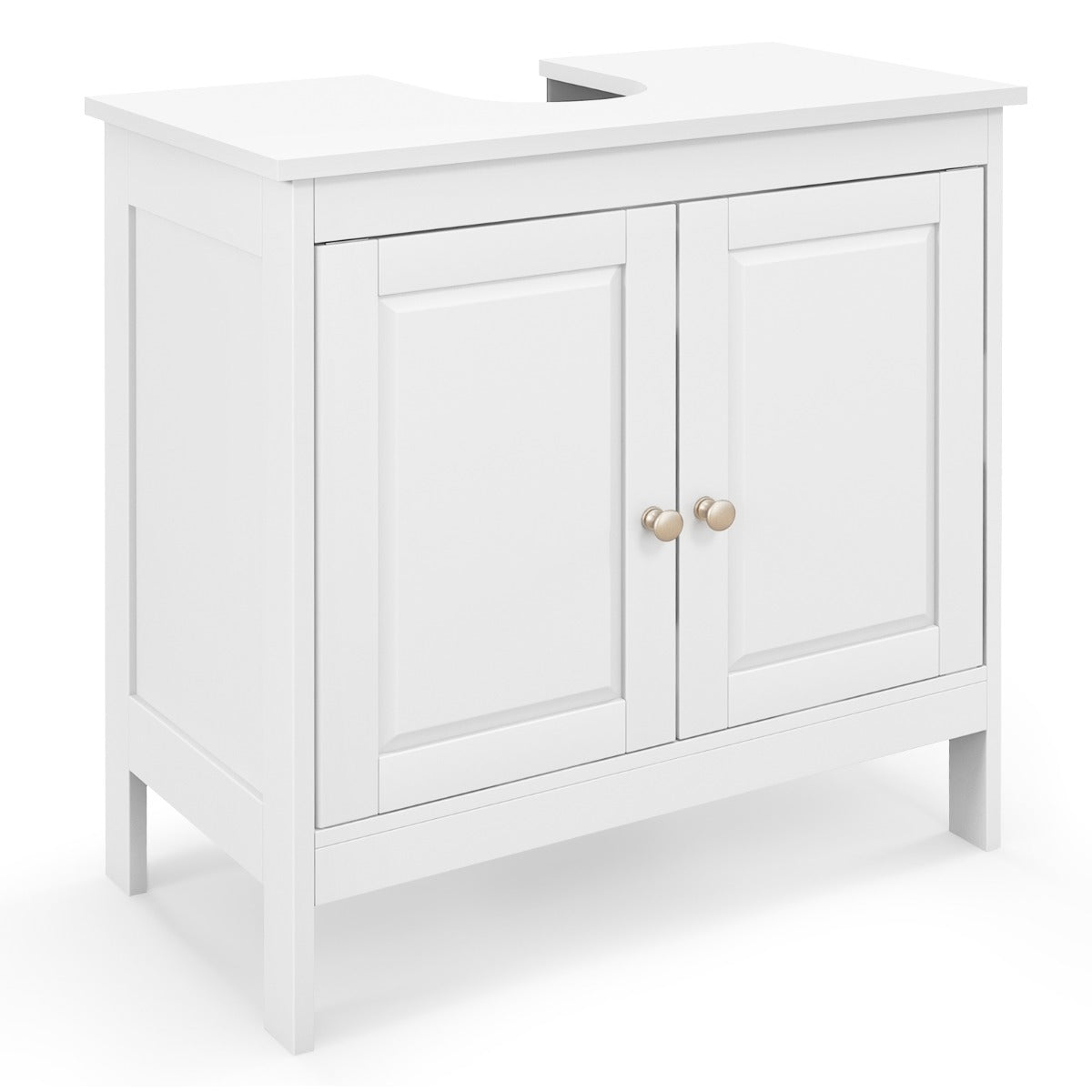 Armario Bajo el Lavabo Gabinete de Baño Independiente con 2 Puertas Estante Ajustable en 3 Posiciones y Recorte en Forma de U Blanco