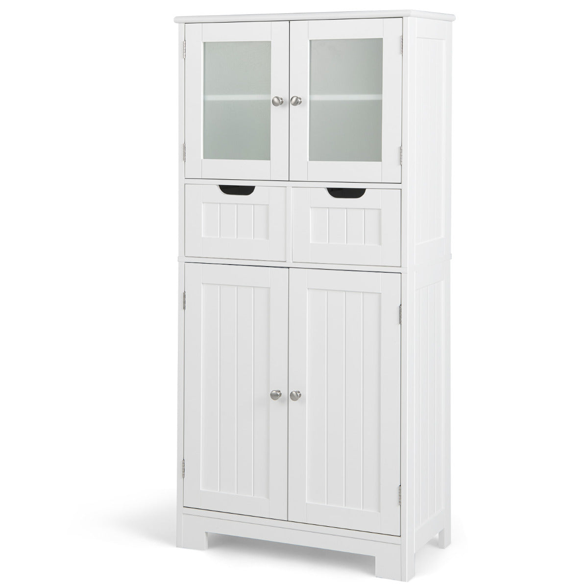Armario de Almacenamiento de Piso con 4 Puertas Gabinete de Baño Independiente 2 Cajones Estantes para Cocina Sala 60 x 30 x 128 cm Blanco