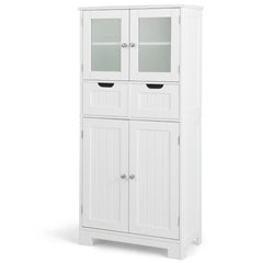 Armario de Almacenamiento de Piso con 4 Puertas Gabinete de Baño Independiente 2 Cajones Estantes para Cocina Sala 60 x 30 x 128 cm Blanco