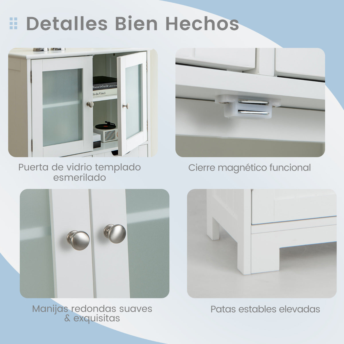 Armario de Almacenamiento de Piso con 4 Puertas Gabinete de Baño Independiente 2 Cajones Estantes para Cocina Sala 60 x 30 x 128 cm Blanco