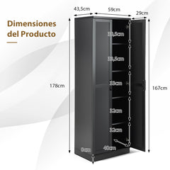 Armario de Almacenamiento Multifuncional con 2 Puertas y 5 Estantes Ajustables 59 x 43,5 x 178 cm-Negro