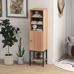 Armario de Almacenamiento de 145 cm Alto con Estantes Ajustables Armario Delgado con Puerta para Sala de Estar Cocina Oficina Natural
