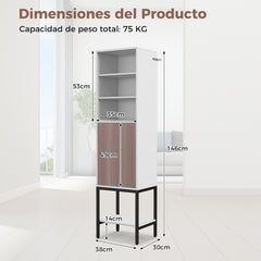 Armario de Almacenamiento de 145 cm Alto con Estantes Ajustables Armario Delgado con Puerta para Sala de Estar Cocina Oficina Blanco