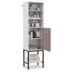 Armario de Almacenamiento de 145 cm Alto con Estantes Ajustables Armario Delgado con Puerta para Sala de Estar Cocina Oficina Blanco