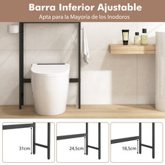 Armario de Almacenamiento sobre el Inodoro Estante Independiente para Baño con 2 Puertas Estante y Barra Estante sobre Lavandería Natural