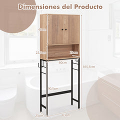 Armario de Almacenamiento sobre el Inodoro Estante Independiente para Baño con 2 Puertas Estante y Barra Estante sobre Lavandería Natural