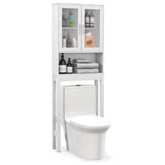Armario de Almacenamiento sobre el Inodoro Organizador de Baño que ahorra espacio con Estante Ajustable Puertas de Vidrio Esmerilado Blanco