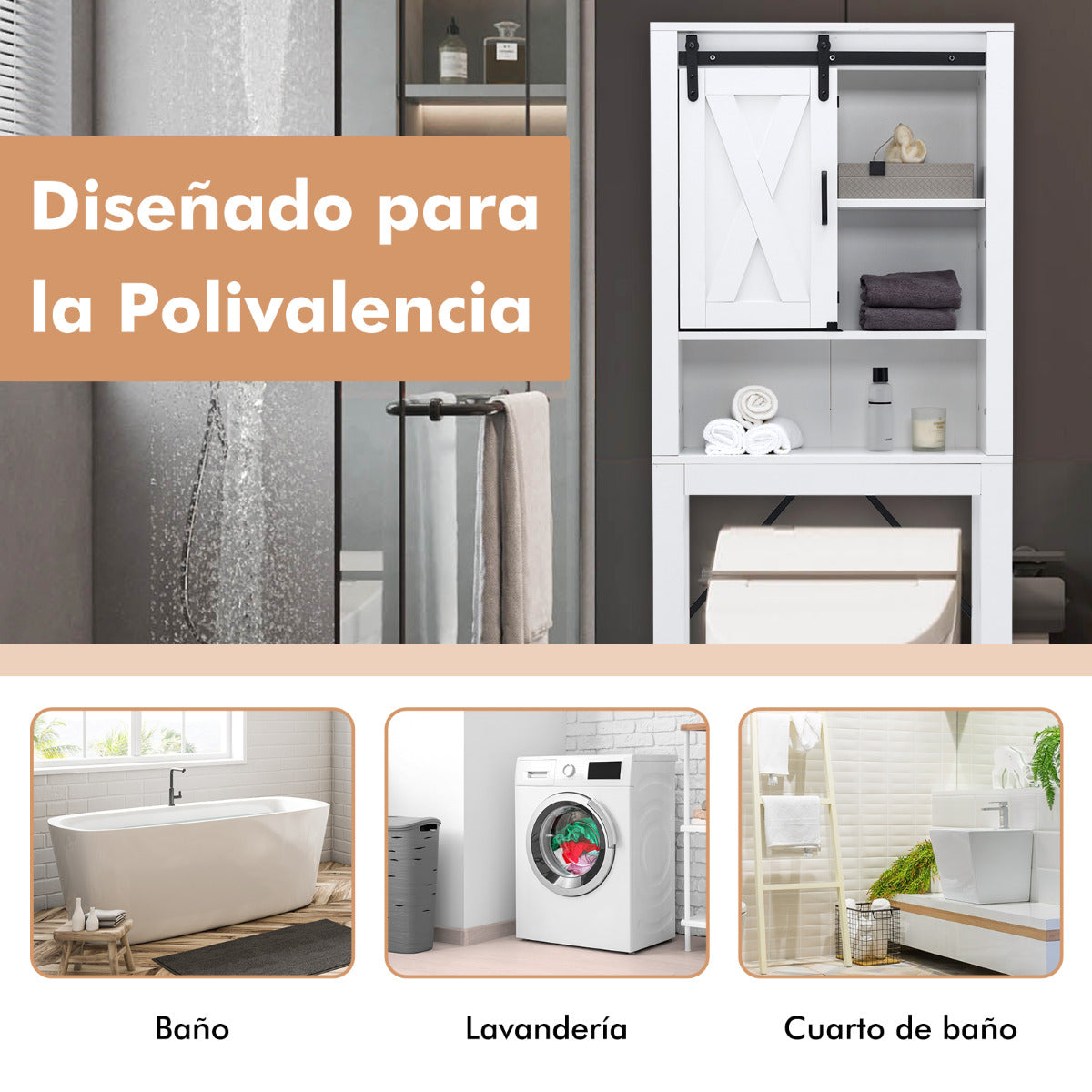 Armario de Almacenamiento Sobre el Inodoro para Baño 4 Niveles con Puerta Deslizante Estantes Ajustables 68 x 22 x 171 cm Blanco