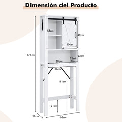 Armario de Almacenamiento Sobre el Inodoro para Baño 4 Niveles con Puerta Deslizante Estantes Ajustables 68 x 22 x 171 cm Blanco