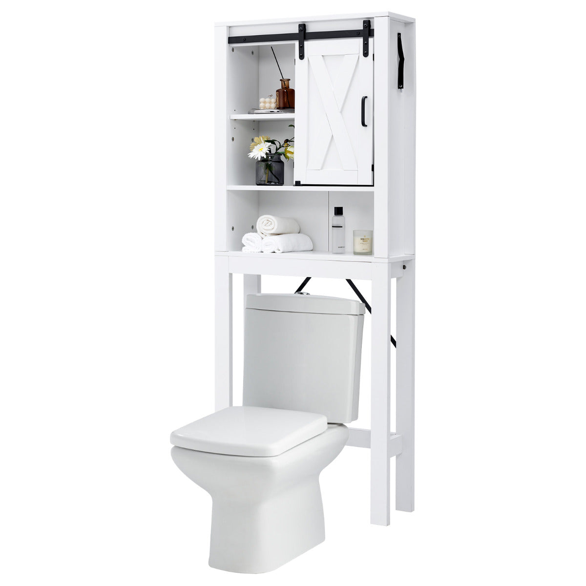 Armario de Almacenamiento Sobre el Inodoro para Baño 4 Niveles con Puerta Deslizante Estantes Ajustables 68 x 22 x 171 cm Blanco