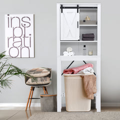 Armario de Almacenamiento Sobre el Inodoro para Baño 4 Niveles con Puerta Deslizante Estantes Ajustables 68 x 22 x 171 cm Blanco