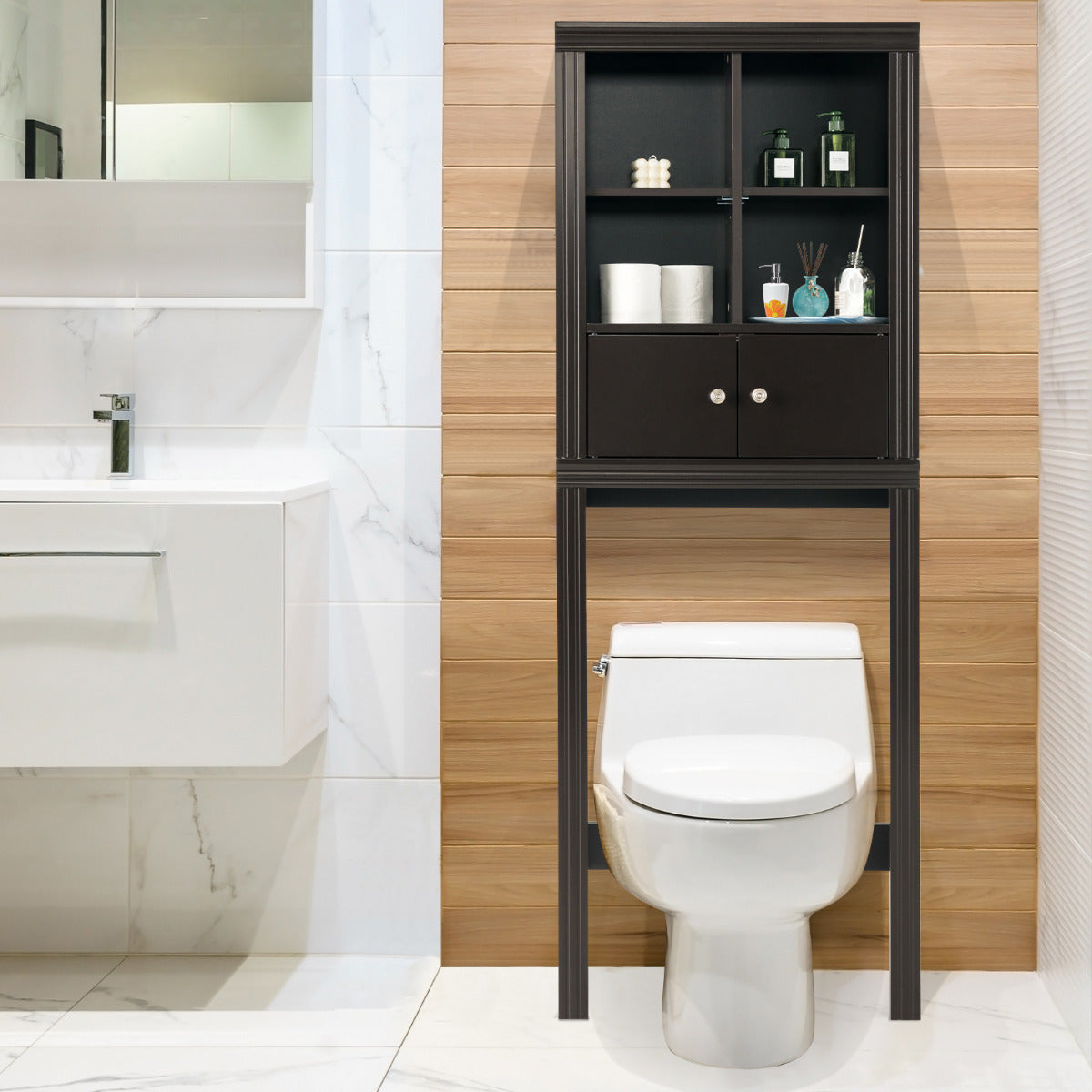 Armario de Almacenamiento sobre Inodoro de Baño 2 Puertas Estantes Ajustables 60 cm x 20 cm x 165 cm Marrón